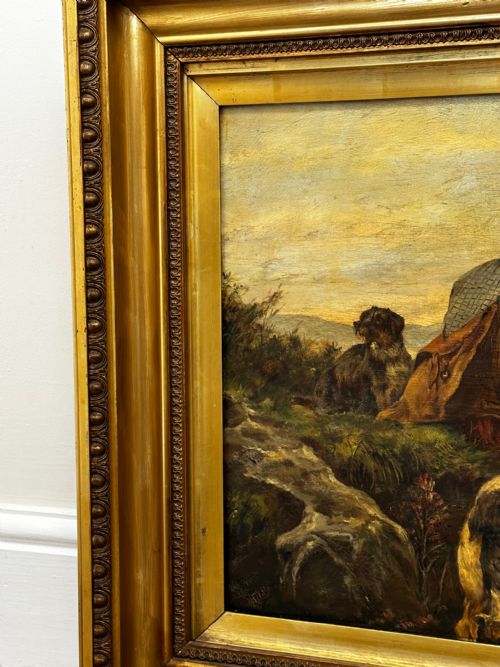SCOTTISH OIL PAINTING HUNTING GHILLIE 4 LURCHER DOGS HIGHLAND MOORS - ADDITIONAL PHOTO 3