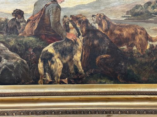 SCOTTISH OIL PAINTING HUNTING GHILLIE 4 LURCHER DOGS HIGHLAND MOORS - ADDITIONAL PHOTO 4