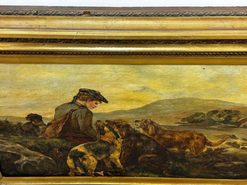 SCOTTISH OIL PAINTING HUNTING GHILLIE 4 LURCHER DOGS HIGHLAND MOORS - ADDITIONAL PHOTO 5