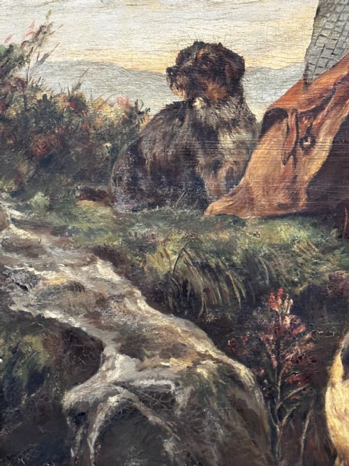 SCOTTISH OIL PAINTING HUNTING GHILLIE 4 LURCHER DOGS HIGHLAND MOORS - ADDITIONAL PHOTO 18
