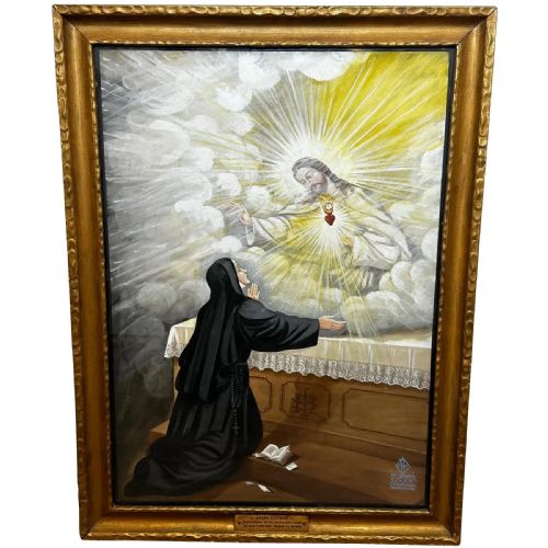 religious painting jesus of the sacred heart appearing to st margaret mary - CATEGORY: ANTIQUE ART - DATED 1930