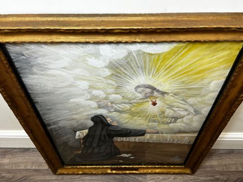 RELIGIOUS PAINTING JESUS OF THE SACRED HEART APPEARING TO ST MARGARET MARY - ADDITIONAL PHOTO 2