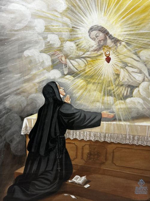 RELIGIOUS PAINTING JESUS OF THE SACRED HEART APPEARING TO ST MARGARET MARY - ADDITIONAL PHOTO 6