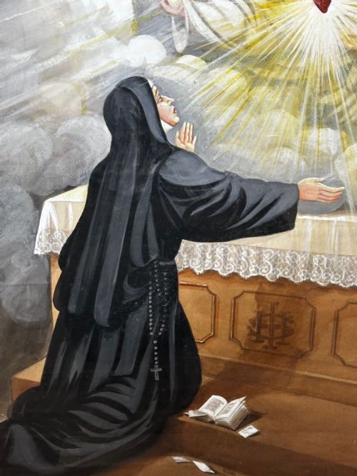 RELIGIOUS PAINTING JESUS OF THE SACRED HEART APPEARING TO ST MARGARET MARY - ADDITIONAL PHOTO 9