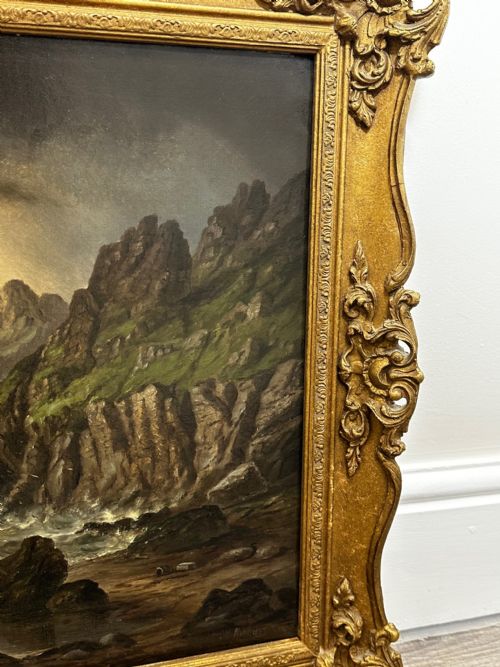 fig 3. Victorian Oil Painting Cornish Shipwreck Ship Beached By Millson Hunt c1883