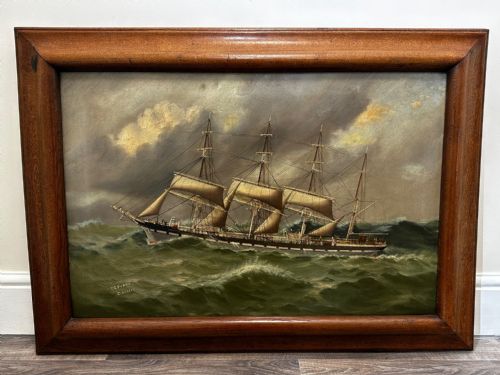 fig 2. Oil Painting Four Masted Iron Merchant Ship Colony By Thomas G Purvis C1900