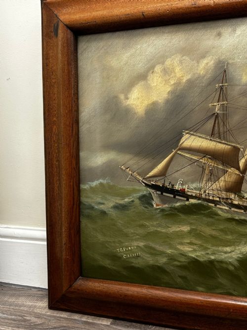 fig 3. Oil Painting Four Masted Iron Merchant Ship Colony By Thomas G Purvis C1900