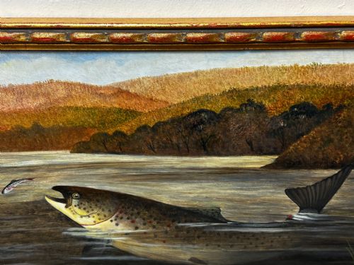 OIL PAINTING RAINBOW TROUT FISH SURFACING BY AUTHOR ROLAND KNIGHT - ADDITIONAL PHOTO 4