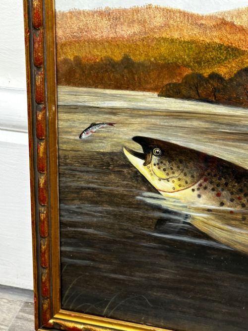 OIL PAINTING RAINBOW TROUT FISH SURFACING BY AUTHOR ROLAND KNIGHT - ADDITIONAL PHOTO 6