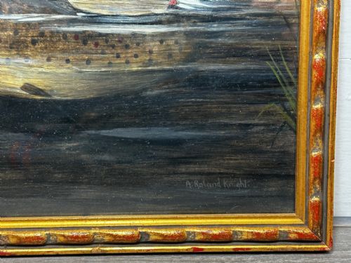 OIL PAINTING RAINBOW TROUT FISH SURFACING BY AUTHOR ROLAND KNIGHT - ADDITIONAL PHOTO 7