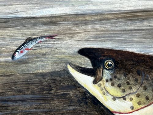 OIL PAINTING RAINBOW TROUT FISH SURFACING BY AUTHOR ROLAND KNIGHT - ADDITIONAL PHOTO 11