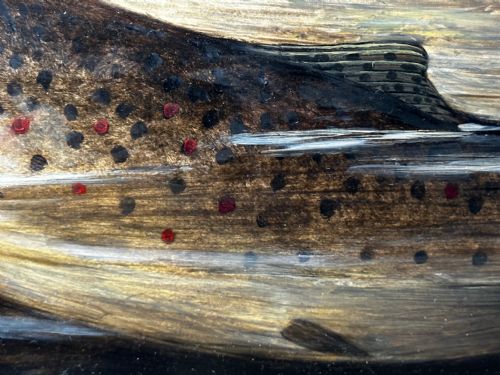 OIL PAINTING RAINBOW TROUT FISH SURFACING BY AUTHOR ROLAND KNIGHT - ADDITIONAL PHOTO 13