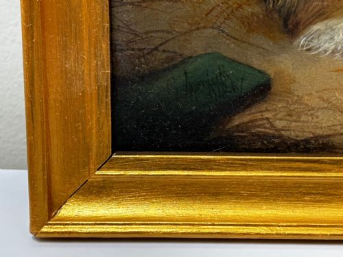 OIL PAINTING 2 TERRIER DOGS ON THE SCENT RATTING GEORGE ARMFIELD C1867 - ADDITIONAL PHOTO 13