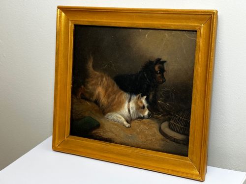 OIL PAINTING 2 TERRIER DOGS ON THE SCENT RATTING GEORGE ARMFIELD C1867 - ADDITIONAL PHOTO 16