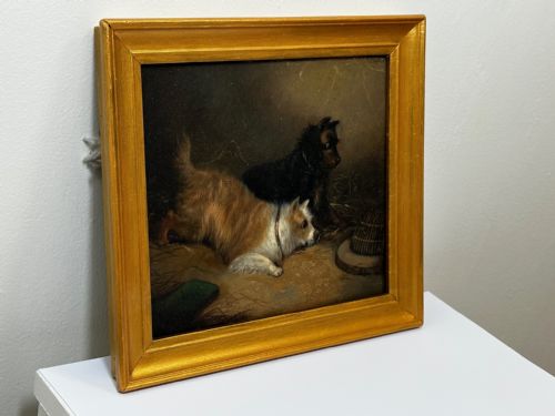 OIL PAINTING 2 TERRIER DOGS ON THE SCENT RATTING GEORGE ARMFIELD C1867 - ADDITIONAL PHOTO 17