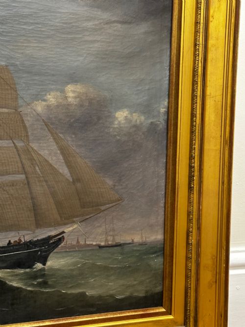 OIL PAINTING MARINE BRIGG SHIP SUSANNAH THRIFT PILOT ST NICHOLAS - ADDITIONAL PHOTO 3