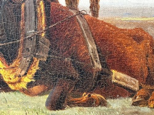 19TH CENTURY DANISH OIL PAINTING FARMER TOP HAT FARM DOG AT REST - ADDITIONAL PHOTO 18