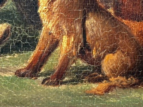 19TH CENTURY DANISH OIL PAINTING FARMER TOP HAT FARM DOG AT REST - ADDITIONAL PHOTO 26