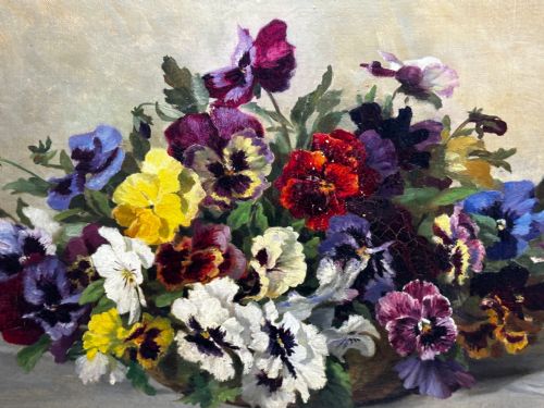 DANISH OIL PAINTING STILL LIFE PANSIES FLOWERS SIGNED EMMA LFFLER - ADDITIONAL PHOTO 9
