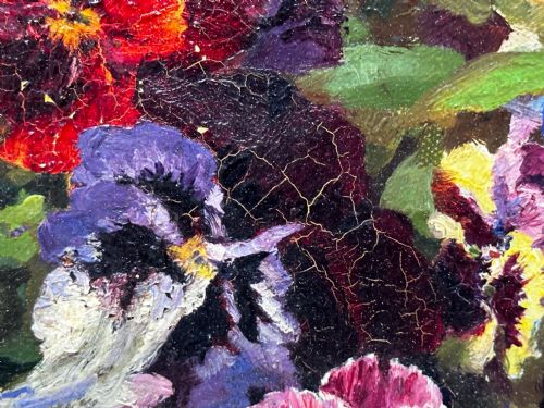 DANISH OIL PAINTING STILL LIFE PANSIES FLOWERS SIGNED EMMA LFFLER - ADDITIONAL PHOTO 12