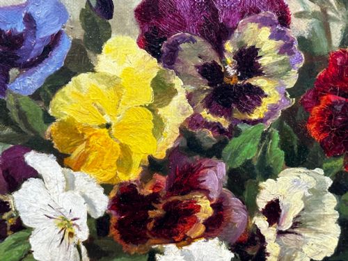 DANISH OIL PAINTING STILL LIFE PANSIES FLOWERS SIGNED EMMA LFFLER - ADDITIONAL PHOTO 16