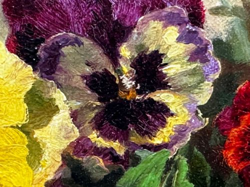 DANISH OIL PAINTING STILL LIFE PANSIES FLOWERS SIGNED EMMA LFFLER - ADDITIONAL PHOTO 17