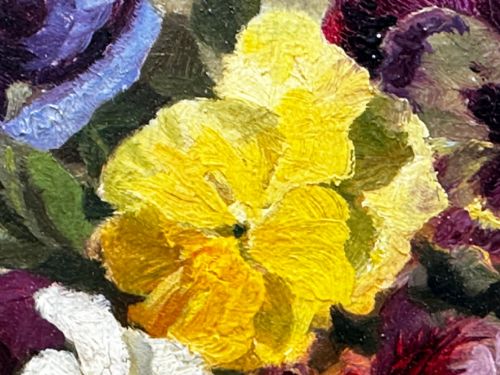 DANISH OIL PAINTING STILL LIFE PANSIES FLOWERS SIGNED EMMA LFFLER - ADDITIONAL PHOTO 18