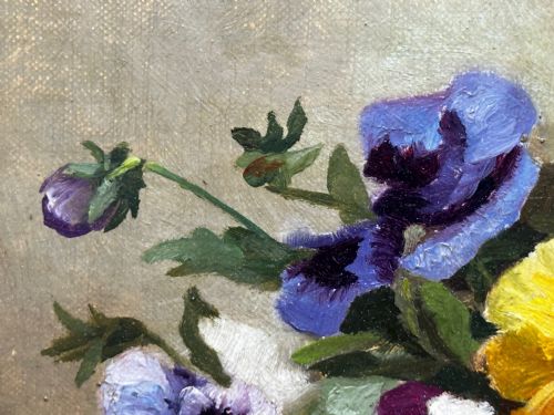 DANISH OIL PAINTING STILL LIFE PANSIES FLOWERS SIGNED EMMA LFFLER - ADDITIONAL PHOTO 19
