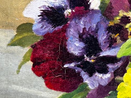 DANISH OIL PAINTING STILL LIFE PANSIES FLOWERS SIGNED EMMA LFFLER - ADDITIONAL PHOTO 20