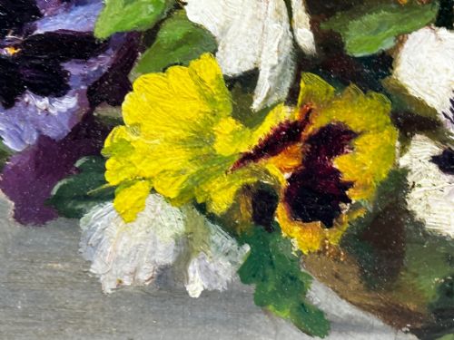 DANISH OIL PAINTING STILL LIFE PANSIES FLOWERS SIGNED EMMA LFFLER - ADDITIONAL PHOTO 21