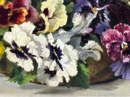 DANISH OIL PAINTING STILL LIFE PANSIES FLOWERS SIGNED EMMA LFFLER - ADDITIONAL PHOTO 27