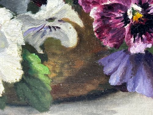 DANISH OIL PAINTING STILL LIFE PANSIES FLOWERS SIGNED EMMA LFFLER - ADDITIONAL PHOTO 28