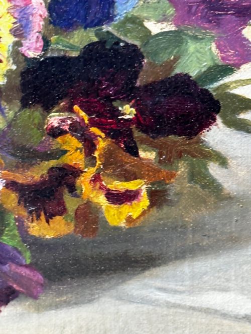 DANISH OIL PAINTING STILL LIFE PANSIES FLOWERS SIGNED EMMA LFFLER - ADDITIONAL PHOTO 29