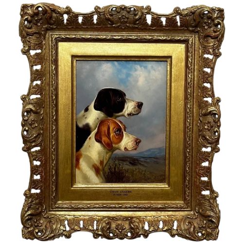 19th Century Hunting 2 Pointer Dogs Oil Painting by Colin Graeme Roe