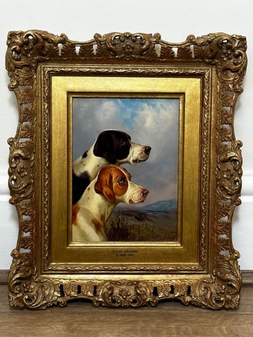 fig 1. 19th Century Hunting 2 Pointer Dogs Oil Painting By Colin Graeme Roe