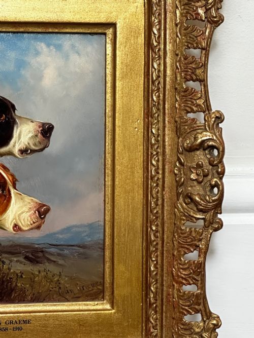 fig 2. 19th Century Hunting 2 Pointer Dogs Oil Painting By Colin Graeme Roe