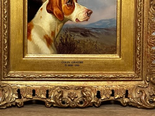 fig 3. 19th Century Hunting 2 Pointer Dogs Oil Painting By Colin Graeme Roe