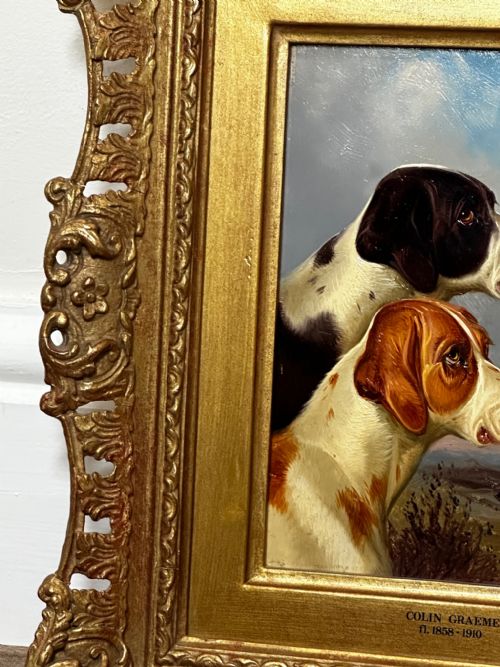 fig 4. 19th Century Hunting 2 Pointer Dogs Oil Painting By Colin Graeme Roe
