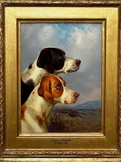 fig 5. 19th Century Hunting 2 Pointer Dogs Oil Painting By Colin Graeme Roe