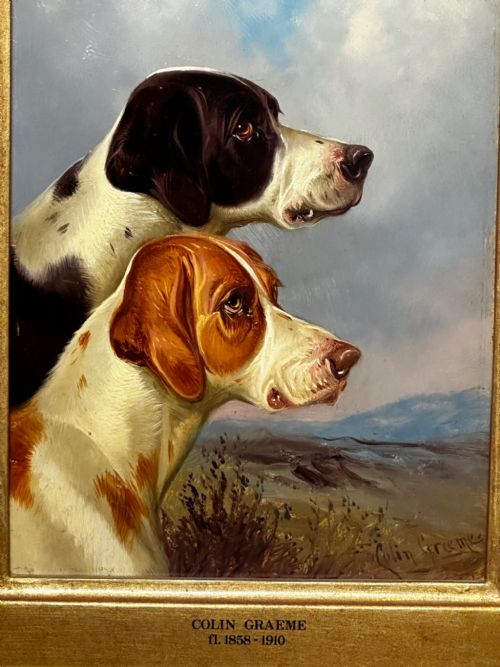fig 6. 19th Century Hunting 2 Pointer Dogs Oil Painting By Colin Graeme Roe
