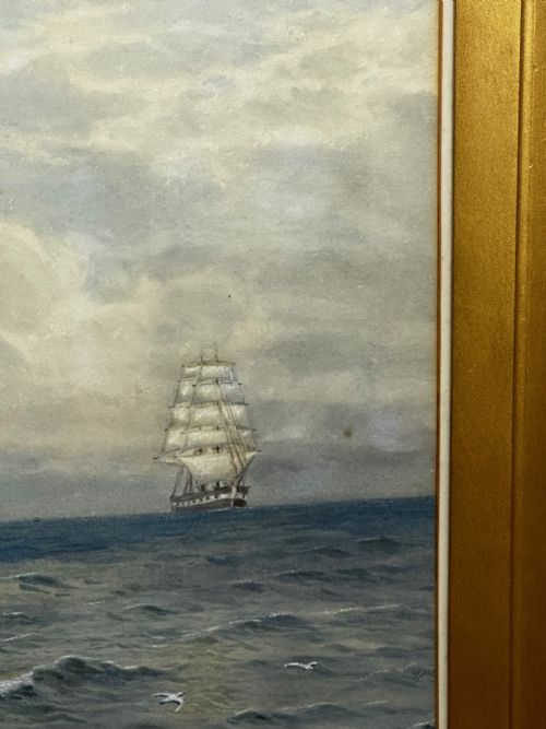 VICTORIAN MARINE WATERCOLOUR BARQUE SHIP BY SAMUEL JOHN MILTON BROWN - ADDITIONAL PHOTO 2