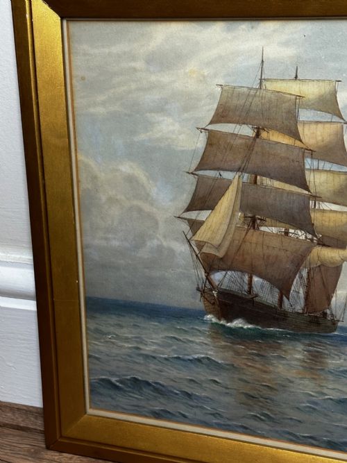 VICTORIAN MARINE WATERCOLOUR BARQUE SHIP BY SAMUEL JOHN MILTON BROWN - ADDITIONAL PHOTO 3