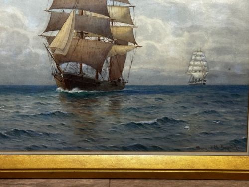 VICTORIAN MARINE WATERCOLOUR BARQUE SHIP BY SAMUEL JOHN MILTON BROWN - ADDITIONAL PHOTO 4