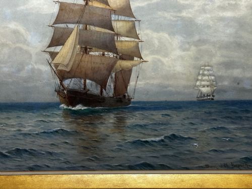 VICTORIAN MARINE WATERCOLOUR BARQUE SHIP BY SAMUEL JOHN MILTON BROWN - ADDITIONAL PHOTO 5