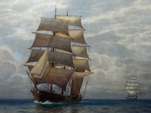 VICTORIAN MARINE WATERCOLOUR BARQUE SHIP BY SAMUEL JOHN MILTON BROWN - ADDITIONAL PHOTO 6