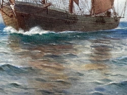 VICTORIAN MARINE WATERCOLOUR BARQUE SHIP BY SAMUEL JOHN MILTON BROWN - ADDITIONAL PHOTO 13