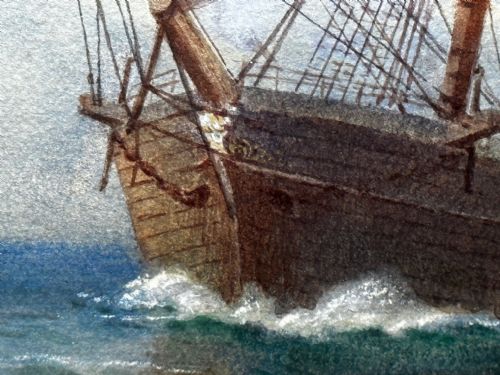 VICTORIAN MARINE WATERCOLOUR BARQUE SHIP BY SAMUEL JOHN MILTON BROWN - ADDITIONAL PHOTO 18