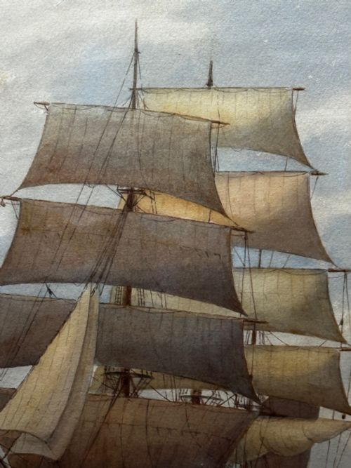 VICTORIAN MARINE WATERCOLOUR BARQUE SHIP BY SAMUEL JOHN MILTON BROWN - ADDITIONAL PHOTO 20