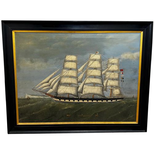 victorian oil painting marine clipper ship crusader off isle of wight - CATEGORY: ANTIQUE ART - DATED VICTORIAN
