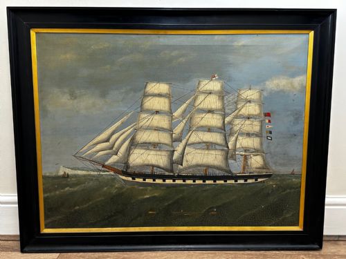 VICTORIAN OIL PAINTING MARINE CLIPPER SHIP CRUSADER OFF ISLE OF WIGHT - ADDITIONAL PHOTO 1